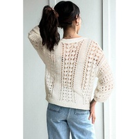 Azura Exchange White Hollow Out Knit Bracelet Sleeve Drop Shoulder Sweater - M thumbnail
