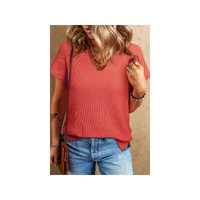 Flamingo Solid Textured Knitted Notch V Neck Sweater T Shirt - XL thumbnail