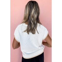 White Knitted YEEHAW Stitch Edge Crew Neck Sweater T Shirt - L thumbnail