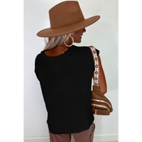 Black Solid Color Sweater Tee with Side Slits - S thumbnail