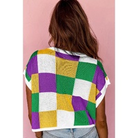 Tillandsia Purple Sequin Mardi Gras Fleur de Lis Color Block Sweater T Shirt - L thumbnail