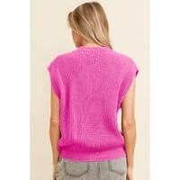 Bright Pink Western Horse Embroidered Round Neck Sweater Tee - M thumbnail