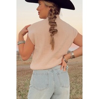 Oatmeal HOWDY Rodeo Cowboy Graphic High Neck Short Sleeve Sweater - M thumbnail