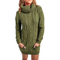 Azura Exchange Olive Cowl Neck Cable Knit Sweater Dress - M thumbnail