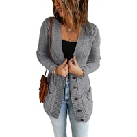 Dark Gray Front Pocket and Buttons Closure Cardigan - S thumbnail