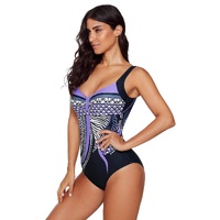 Azura Exchange Purple Tribal Print One Piece Swimsuit - M thumbnail