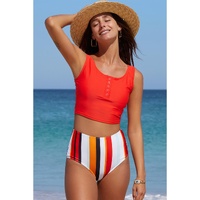 Square Neck Sleeveless Fashion Print Tankini Set - L thumbnail