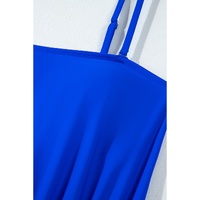 Dark Blue Bow Peplum Waist Spaghetti Straps Tankini Set - S thumbnail