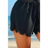 Black Scalloped Trim Beach Shorts - S thumbnail