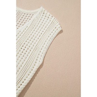 Beige Open Knit Drawstring Waist Beach Dress - M thumbnail