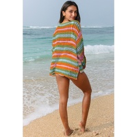 Carrot Multi Stripe Open Knit Sweater Beach Cover Up - S thumbnail