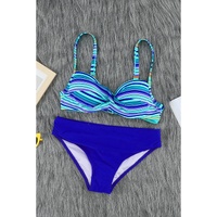 Sky Blue Twisted Bust Striped Bikini Set - 2XL thumbnail