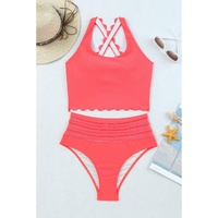 Azura Exchange Pink Scalloped Criss Cross High Waist Bikini - S thumbnail