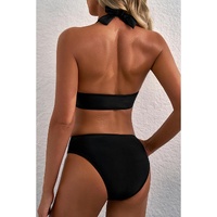 Black Sheer Mesh Edged Halter V Neck Push Up Bikini - M thumbnail