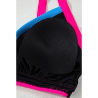 Black Color Block Drawstring Side V Neck High Waist Bikini Set - S thumbnail