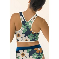 Blue Flower Zip up Racerback High Waisted Bikini - S thumbnail