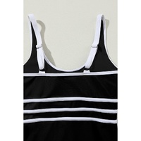 Black Contrast Trim Colorblock U Neck One Piece Swimwear - 2XL thumbnail