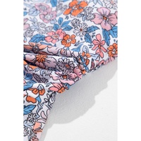 Pink Drawstring Ruched Floral Swim Dress - S thumbnail