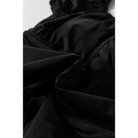 Black Elastic Neckline Short Sleeve One Piece Swimsuit - S thumbnail