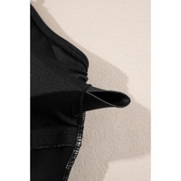 Black Beaded Spaghetti Straps Ruched Overlapped Colorblock One Piece Swimsuit - L thumbnail