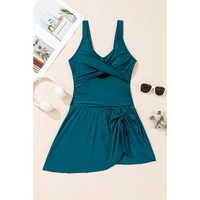 Sea Green Adjustable Straps Cutout Ruched Knot Slit One Piece Swim Dress - XL thumbnail