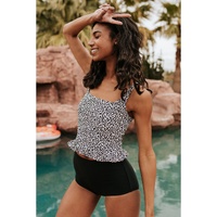 Leopard Ruffled Square Neck Peplum Swim Top - S thumbnail