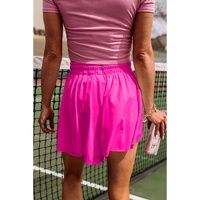 Rose Red Drawstring Elastic Waist Lined Ruffle Shorts Bikini Bottom - S thumbnail