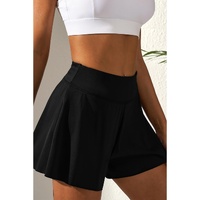 Black Solid Color High Waist Wide Leg Swim Bottom - L thumbnail