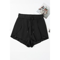 Black High Waisted Drawstring 2-in-1 Side Pocket Color Block Bikini Shorts - M thumbnail