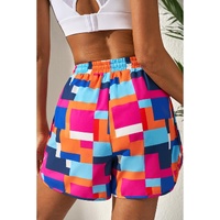 Rose Geometric Printed Drawstring Waist Beach Shorts with Pockets - M thumbnail