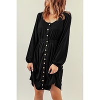 Black Button Up High Waist Long Sleeve Dress - M thumbnail