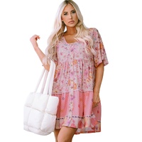 Multicolor Hibiscus Floral Print Ruffle Mini Dress - S thumbnail
