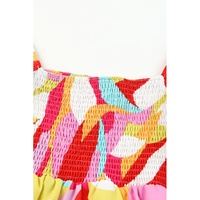 Multicolor Geometric Print Smocked Babydoll Mini Dress - L thumbnail