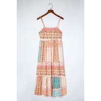 Multicolor Boho Patchwork Print Square Neck Sundress - XL thumbnail