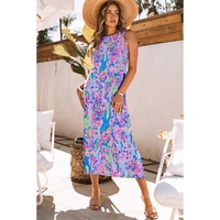 Azura Exchange Purple Abstract Floral Print Sleeveless Maxi Dress - M thumbnail