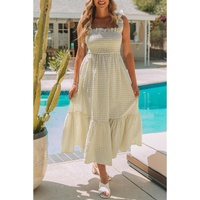 Khaki Plaid Ruffled Sleeve Smocked Maxi Dress - XL thumbnail