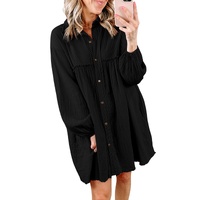 Azura Exchange Black Patchwork Crinkle Puff Sleeve Shirt Dress - L thumbnail