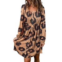 Leopard Print Button Front Bubble Sleeve Loose Knit Dress - M thumbnail