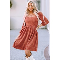 Brown Suede Square Neck Puff Sleeve Dress - XL thumbnail