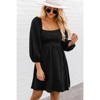 Black Suede Square Neck Puff Sleeve Dress - L thumbnail
