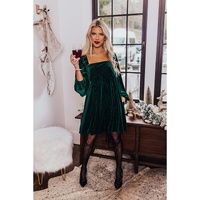 Azura Exchange Green Tie Back Square Neck Velvet Babydoll Dress - XL thumbnail