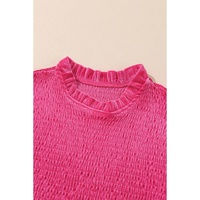Rose Frilled Neck Smocked Bodice Velvet Dress - L thumbnail