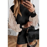 Black Sequin Puff Sleeve Shift Mini Dress - XL thumbnail