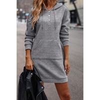 Gray Textured Kangaroo Pocket Drawstring Hooded Mini Dress - XL thumbnail