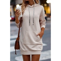Parchment Drawstring Kangaroo Pocket Quilted Hooded Dress - S thumbnail