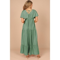 Grass Green Textured V Neck Flutter Sleeve Ruffled Maxi Dress - 2XL thumbnail