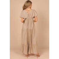 Parchment Textured V Neck Flutter Sleeve Ruffled Maxi Dress - 2XL thumbnail