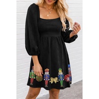 Black Sequined Christmas Nutcracker Square Neck Mini Dress - L thumbnail