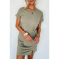 Laurel Green Folded Sleeve Twisted Mini T-Shirt Dress - L thumbnail