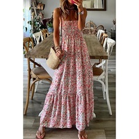 White Boho Floral Smocked Ruffled Maxi Dress - XL thumbnail
